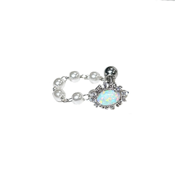 Opal Cartilage Barbell Stud With Pearl Chain
