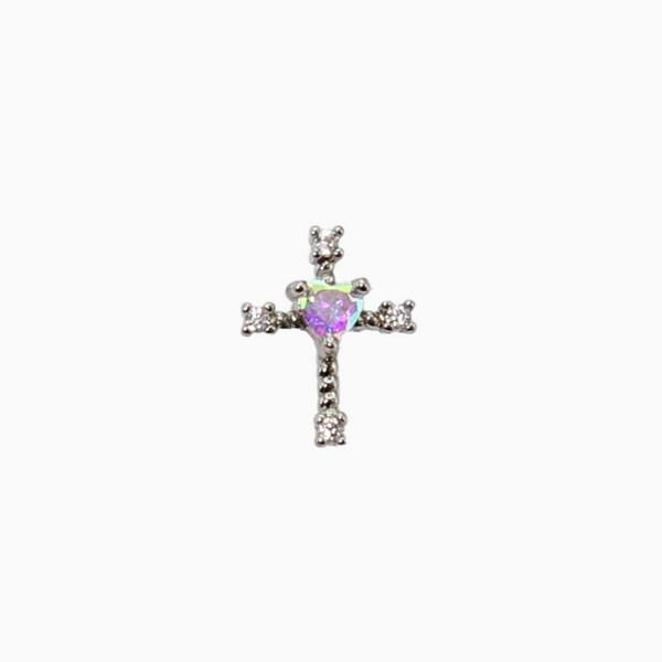 Rainbow Heart Cross Cartilage Barbell Stud