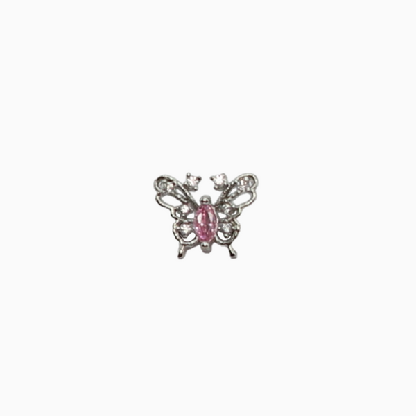 Pink Crystal Butterfly Cartilage Barbell Stud