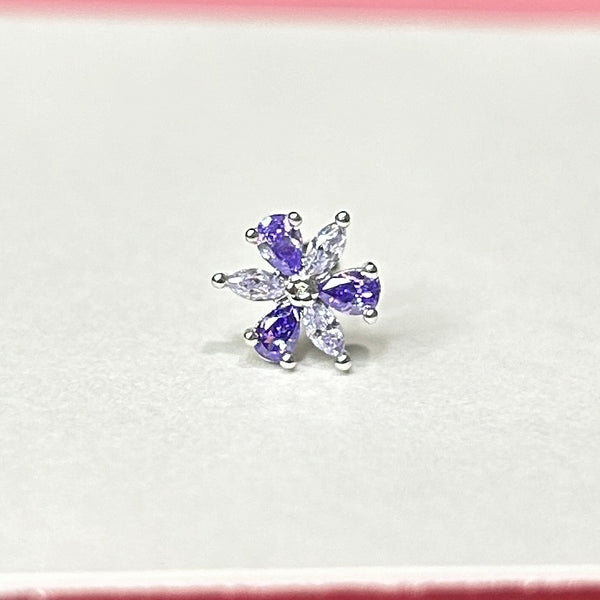 Purple Crystal Flower Barbell Stud