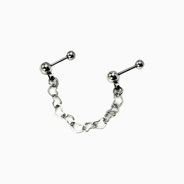 Heart Chain Cartilage Double Barbell Stud
