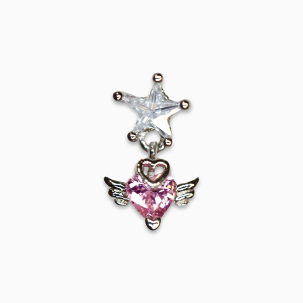 Crystal Star With Angel Heart Drop Barbell Stud