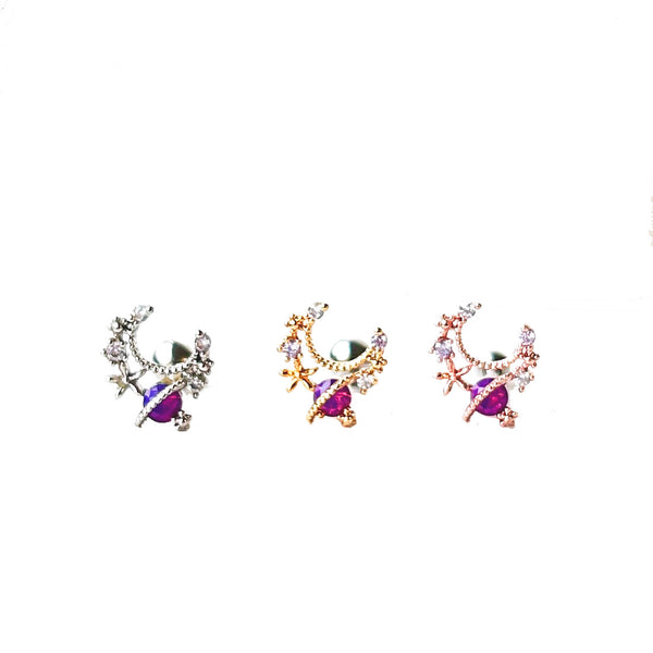 Planet on Moon Cartilage Barbell Stud